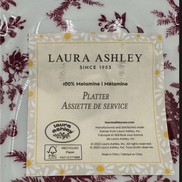 Laura Ashley Floral Bow Melamine Platter White/Burgundy Cottage Farmhouse new - Picture 3 of 3